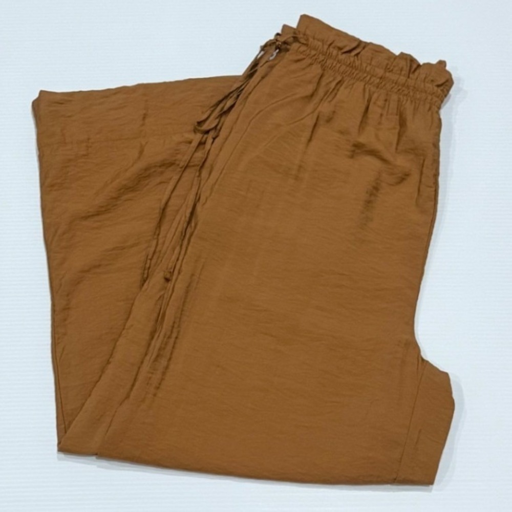 A New Day Brown Paperbag Waist Wide Leg Textured Pants Womens Medium